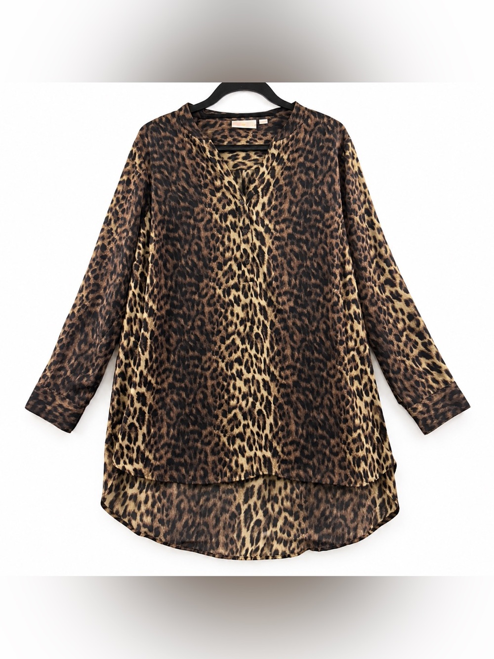 Belle by Kim Gravel Leopard Print Long Sleeve High Low Tunic Top Size L